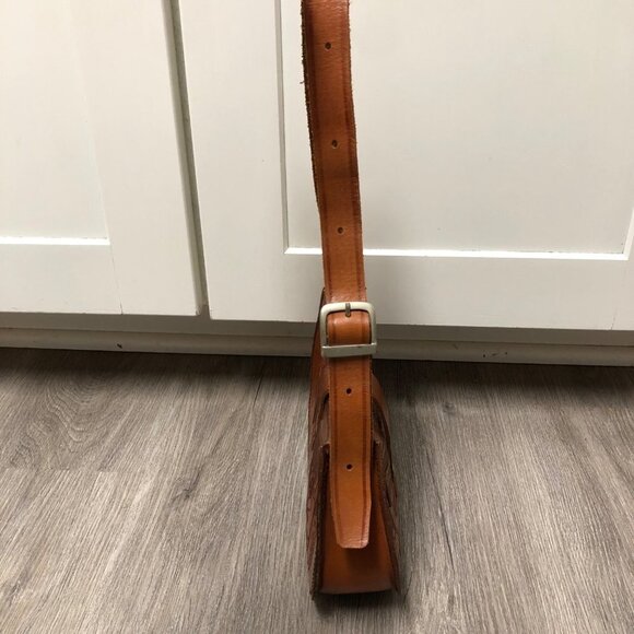 Vintage Hand Tooled Leather Purse Western Peru Shoulder Bag Cowgirl Satchel - Picture 8 of 10